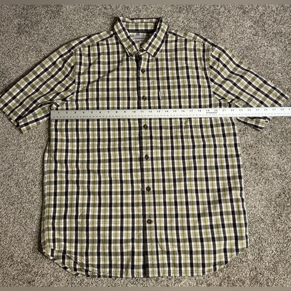 Carhartt Button Down Relaxed Fit Short Sleeve Plaid Pocket Shirt Mens Size Large - Picture 7 of 7